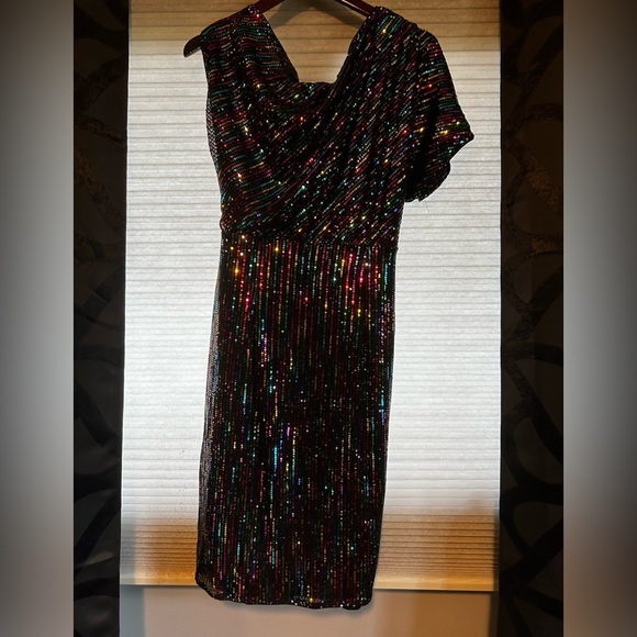 Large Grace Karin Multi-color Sparkle wrap midi dress - Picture 2 of 5